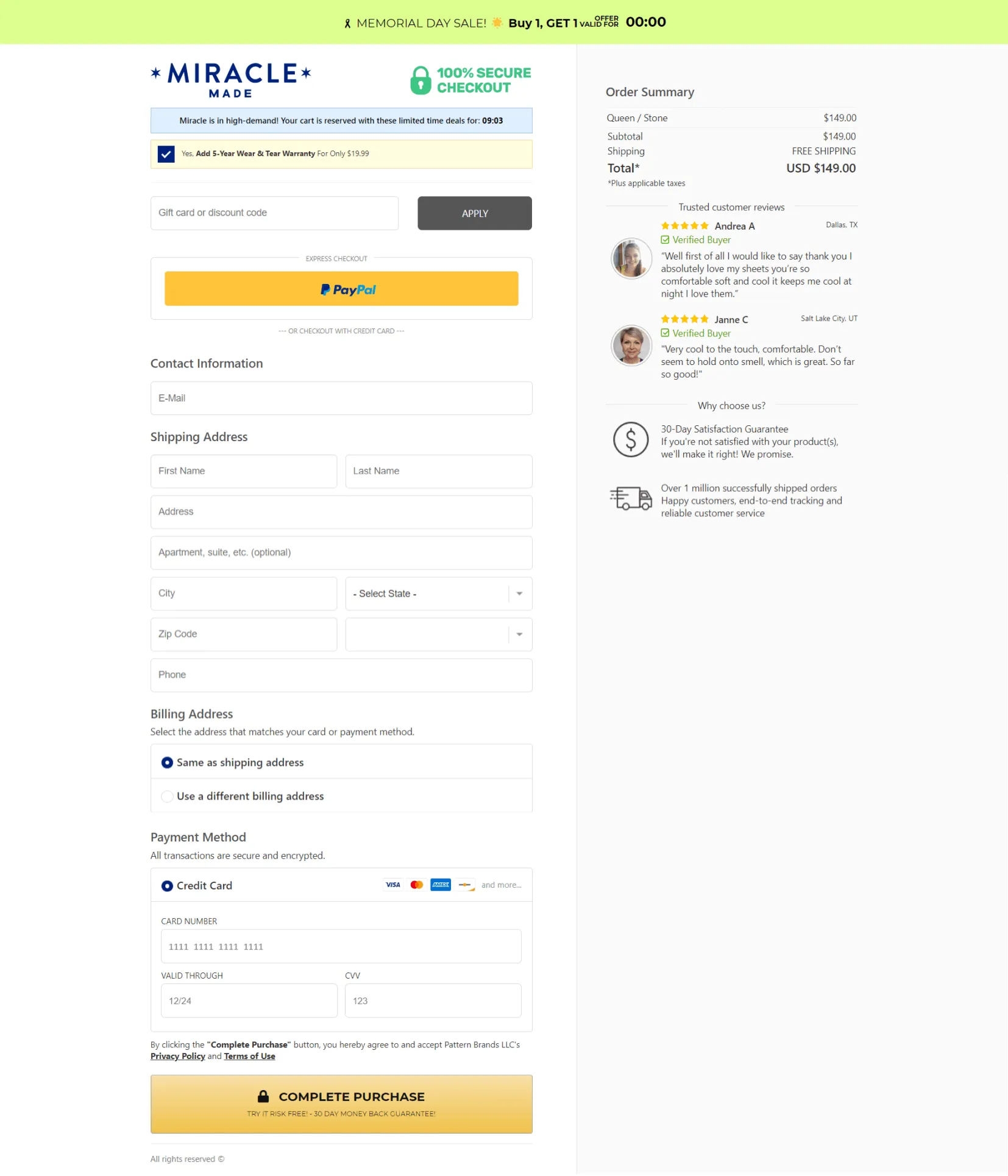 Miracle Sheets Secure Checkout Step