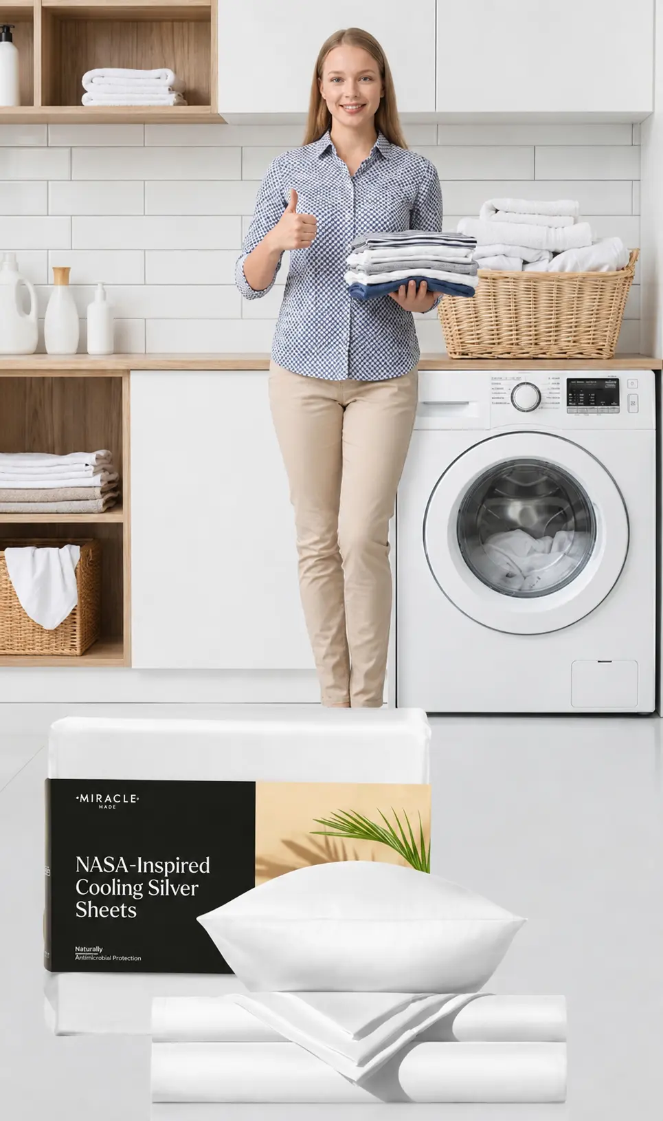 Woman Washing Miracle Sheets Bedding